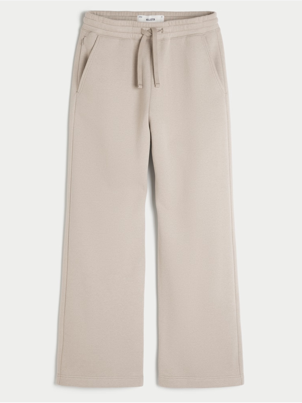 Hollister Wide-Leg Drawstring Fleece Pants - Light Beige